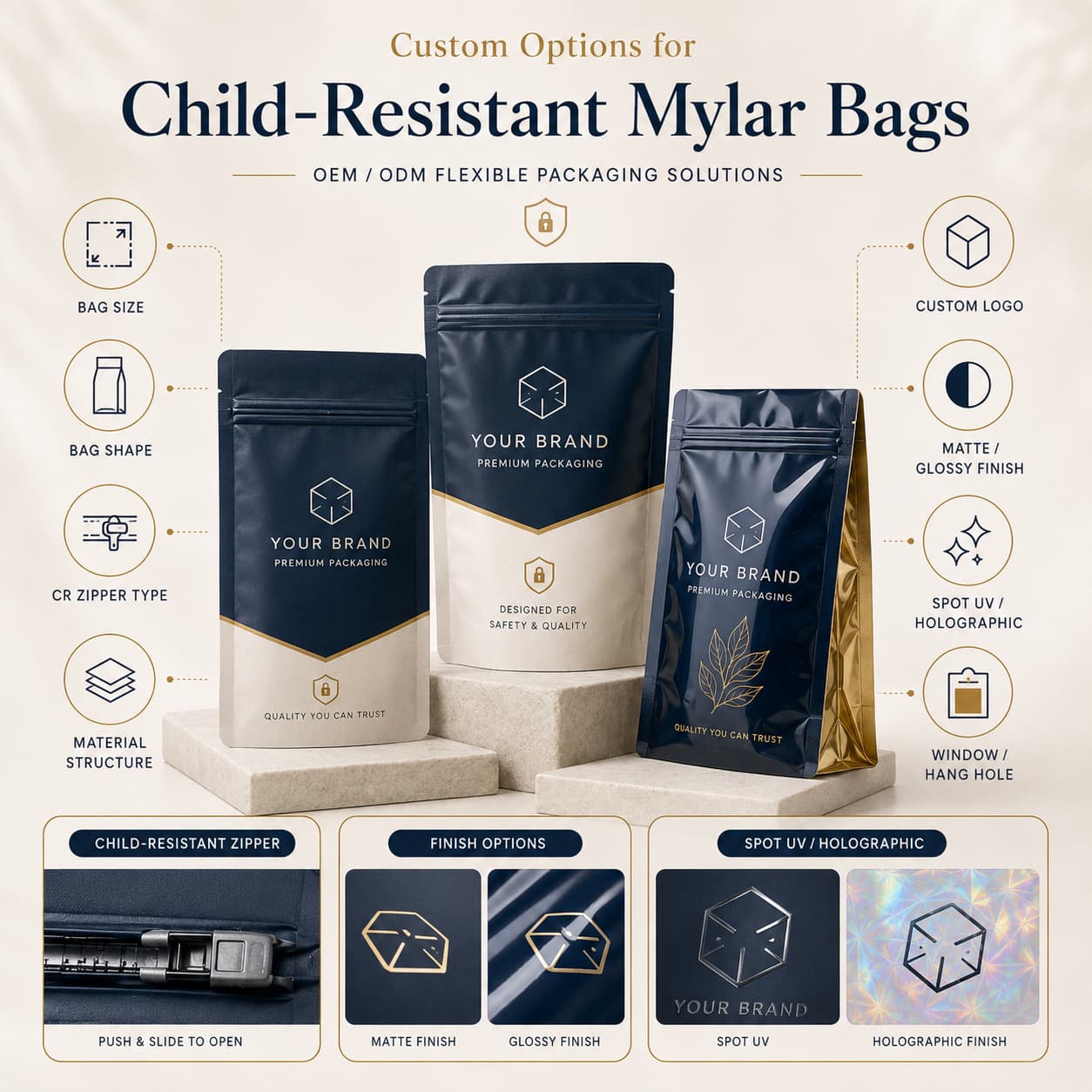 child-resistant zipper for mylar bags